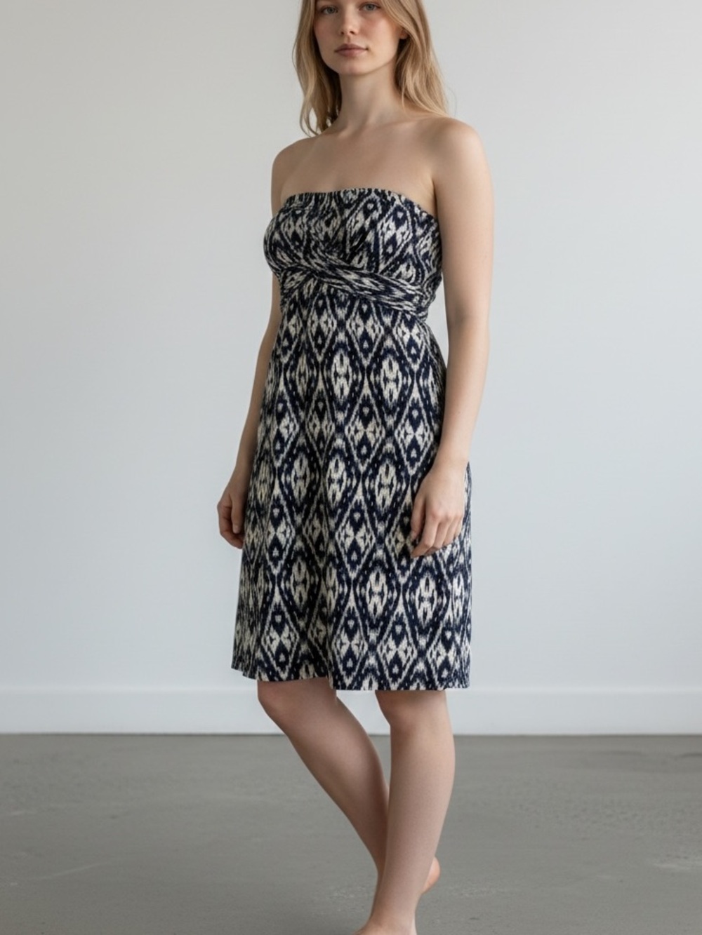 Banana Republic Strapless Navy and White Ikat Sundress